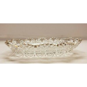 Vintage Oval Serving Dish, Pressed Glass, Clear 7", Gold along top edge (G35)